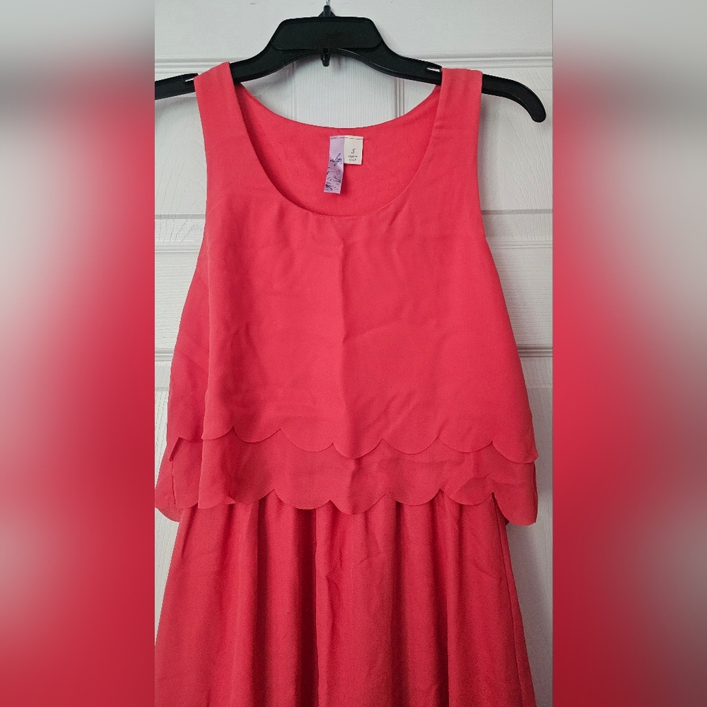 Alya Coral Pink Scalloped Mini Dress